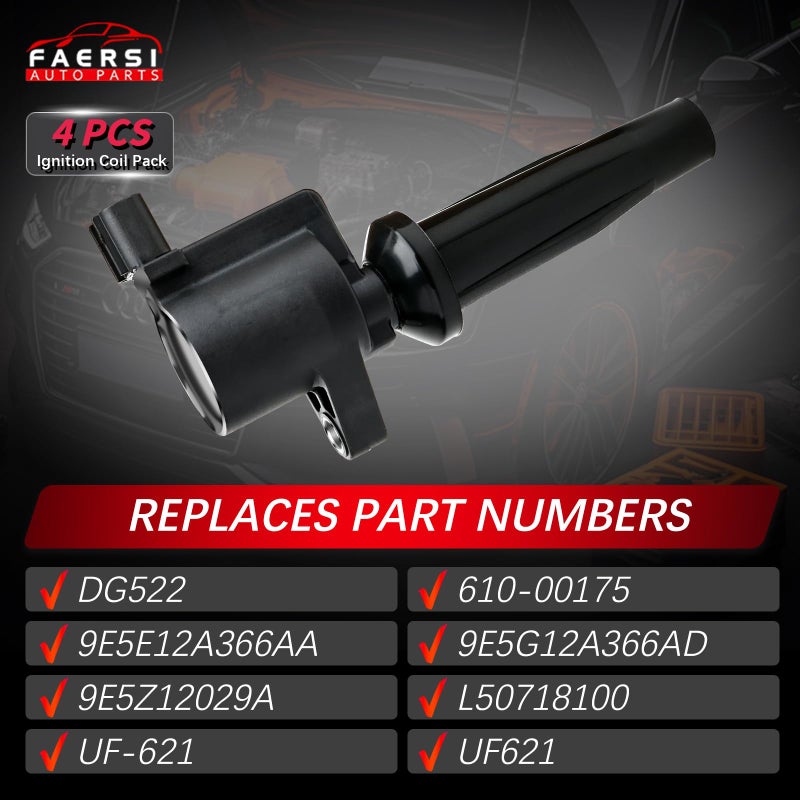 FAERSI Ignition Coil Pack of 4 Replacement for 2013-2018 Ford C-Max Escape Fusion Lincoln MKZ Hybrid Maz-da Tribute Mercury Mariner Milan L4 2.5L, DG522 UF-621 - Image 4